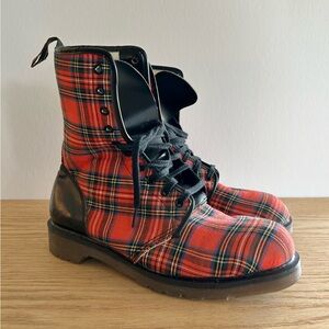 Dr. Martens VINTAGE Red Plaid Boots 1990s grunge